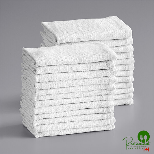 15" x 18" 18 oz. White Cotton Textured Terry Bar Towels in Bulk By Prime - 300/Case