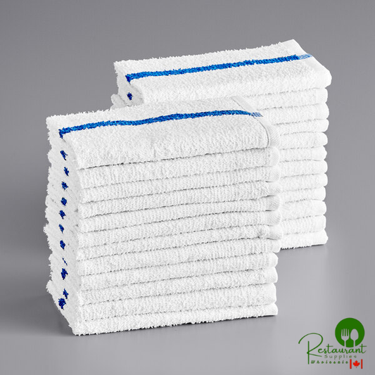 16" x 19" Blue Striped 32 oz. Cotton Bar Towels in Bulk By Prime - 120/Case