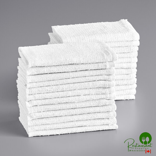 16" x 19" 24 oz. White Cotton Textured Terry Bar Towels in Bulk By Prime - 300/Case