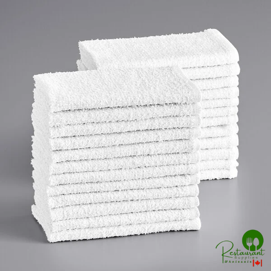 16" x 19" 32 oz. White Cotton Textured Terry Bar Towels in Bulk By Prime - 60/Case