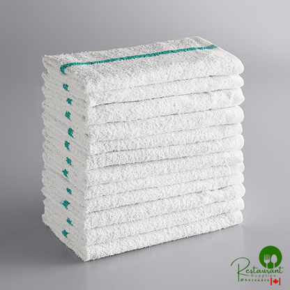 16" x 19" Green Striped 32 oz. Cotton Textured Terry Bar Towel By Prime - 120/Case