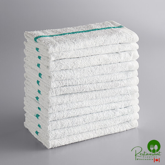 16" x 19" Green Striped 32 oz. Cotton Textured Terry Bar Towel By Prime - 120/Case
