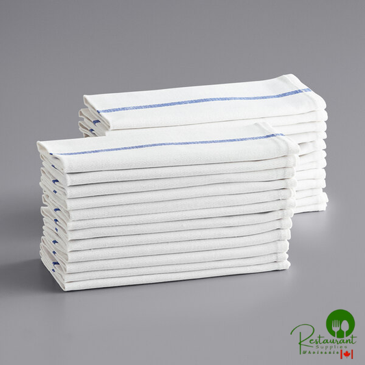 Bulk Case 15" x 26" Blue-Striped 24 oz. Cotton Herringbone Kitchen Towel By Prime - 60/Case