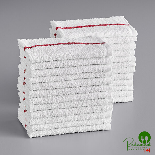 16" x 19" Red Striped 32 oz. Cotton Bar Towels in Bulk By Prime - 120/Case