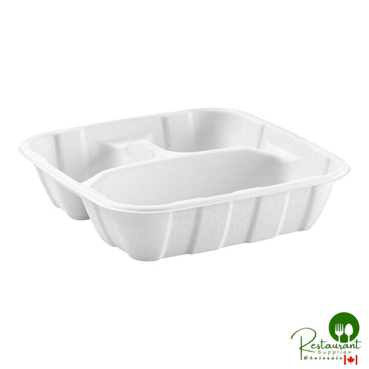 Stalk Market 30 fl. oz. 3-Compartment Compostable White Fiber Container - 200/Case