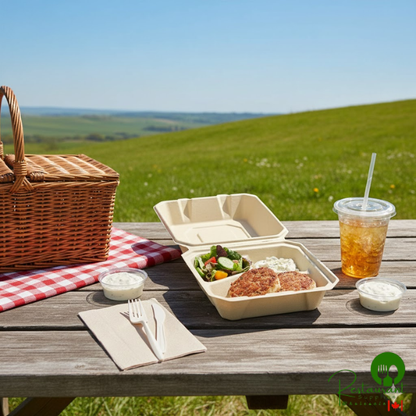 Tellus Products 8" x 8" 3-Compartment Compostable Fiber Clamshell Container - 200/Case