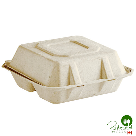 Tellus Products 8" x 8" 3-Compartment Compostable Fiber Clamshell Container - 200/Case