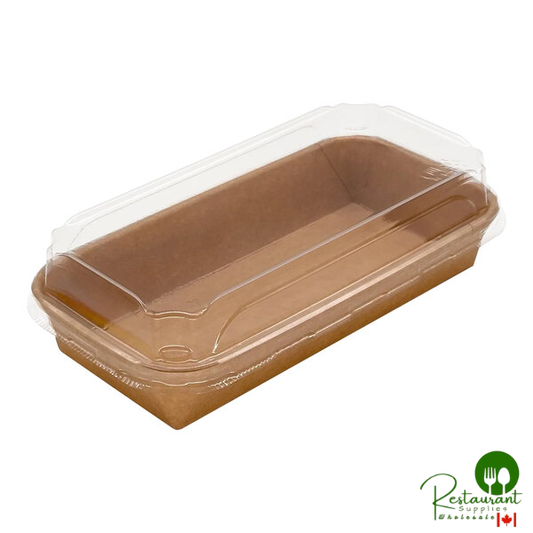 VerTerra 8 3/4" x 3 1/2" x 2" Paperboard Kraft Tray with PET Lid - 200/Case