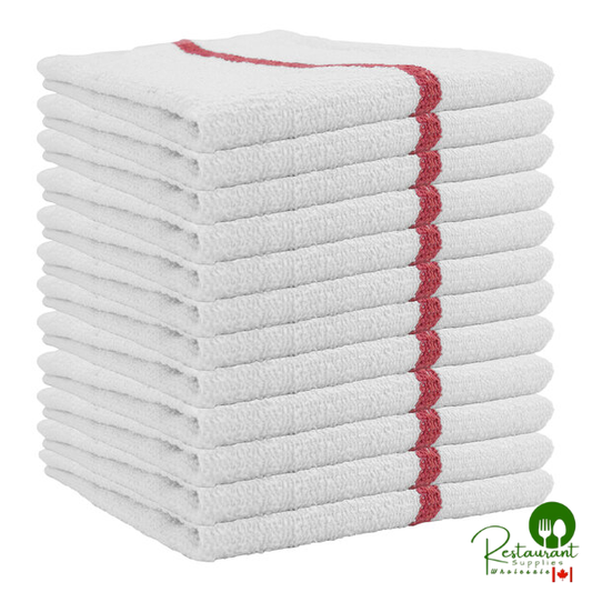 Hospeco Qwick Wick 16" x 19" 30 oz. Red-Striped Terry Cloth Bar Towel - 60/Case