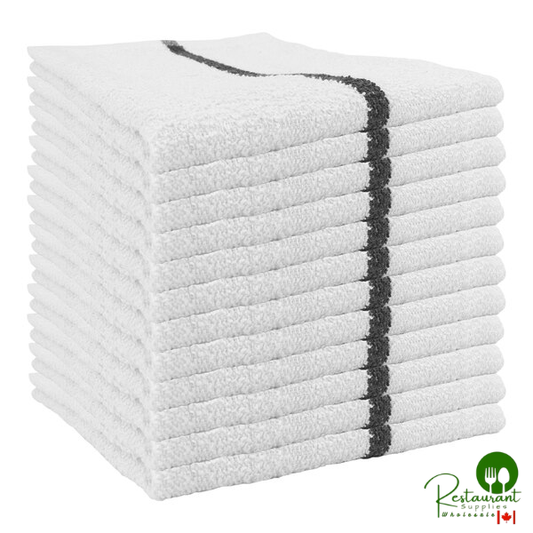 Hospeco Qwick Wick 16" x 19" 30 oz. Black-Striped Terry Cloth Bar Towel - 60/Case