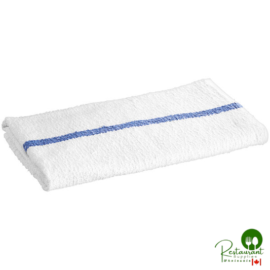 Oxford 17" x 20" Blue Striped 32 oz. 100% Cotton Terry Bar Towel - 600/Case