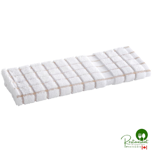 Oxford Premium Kitchen 15" x 25" White / Tan Windowpane 52 oz. 100% Ringspun Cotton Kitchen Towel - 144/Case