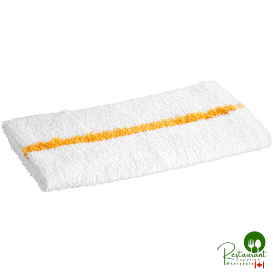 Oxford 17" x 20" Gold Striped 32 oz. 100% Cotton Terry Bar Towel - 600/Case