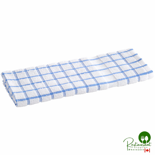 Oxford Kitchen Ensemble 15" x 25" White / Blue Windowpane 32 oz. 100% Ringspun Cotton Kitchen Towel - 144/Case