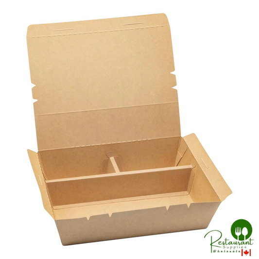 VerTerra 10" x 10" x 2" Paperboard Bento Box with 3 Compartments and Attached Lid - 120/Case