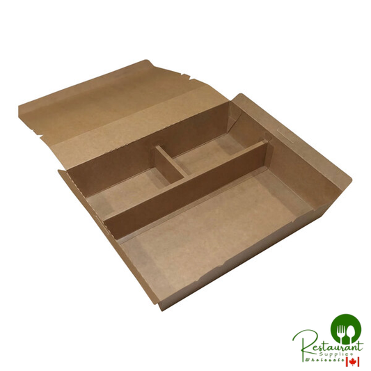 VerTerra 11" x 9" x 2" Paperboard Bento Box with 3 Compartments and Attached Lid - 150/Case