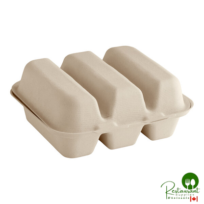 World Centric 3-Compartment Compostable Fiber Taco Clamshell 8" x 7" x 3" - 300/Case