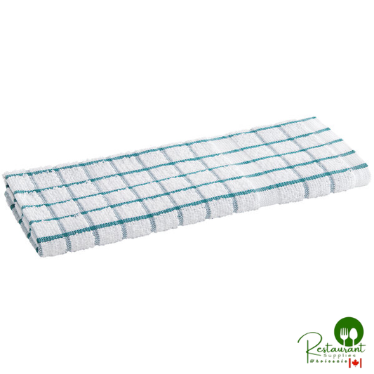 Oxford Kitchen Ensemble 15" x 25" White / Green Windowpane 32 oz. 100% Ringspun Cotton Kitchen Towel - 144/Case