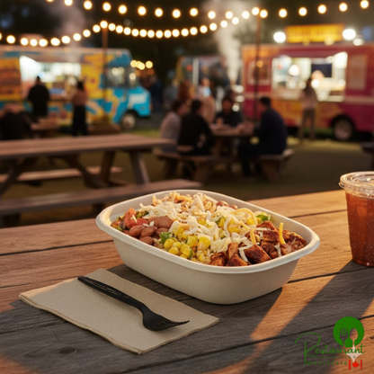 World Centric 30 oz. Compostable Fiber Box with Leaf Plus - 400/Case