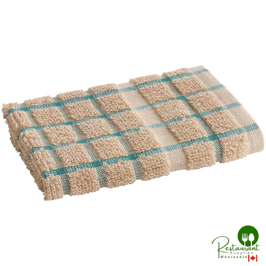 Oxford Kitchen Ensemble 12" x 12" Tan / Green Windowpane 16 oz. 100% Ringspun Cotton Dish Cloth - 288/Case