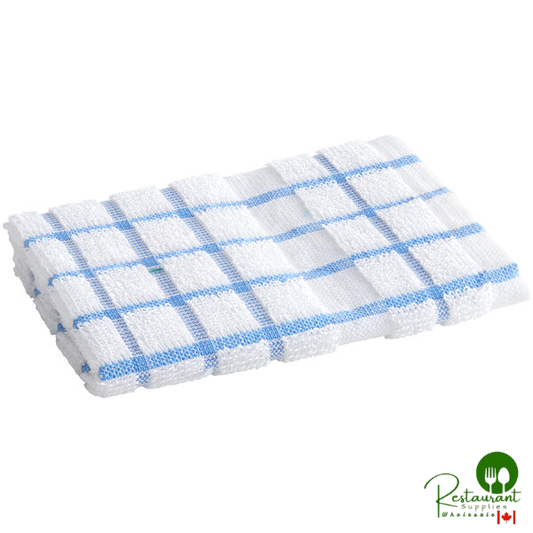 Oxford Kitchen Ensemble 12" x 12" White / Blue Windowpane 16 oz. 100% Ringspun Cotton Dish Cloth - 288/Case