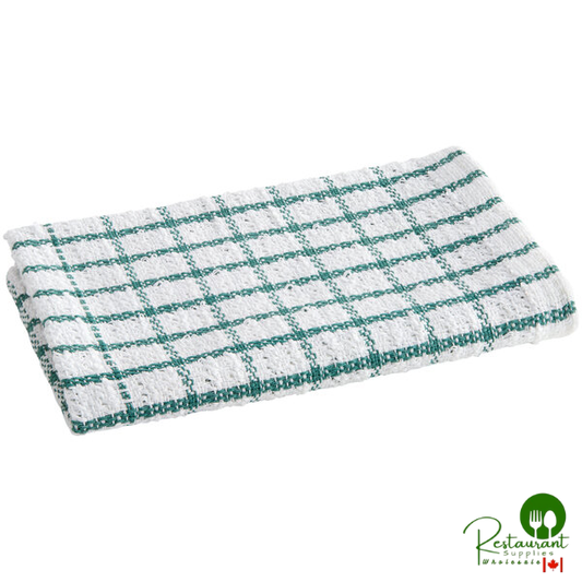 Oxford Kitchen Ensemble 12" x 12" White / Green Windowpane 16 oz. 100% Ringspun Cotton Dish Cloth - 288/Case
