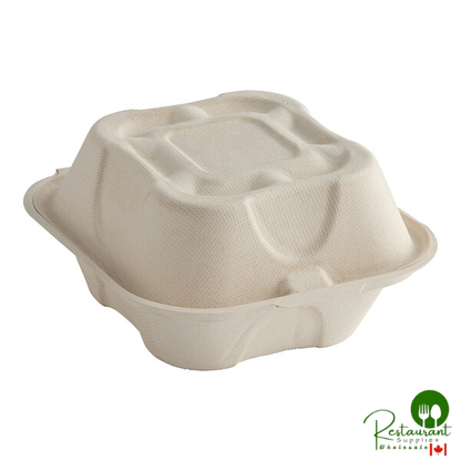 World Centric 6" x 6" x 3" Compostable Fiber Burger Clamshell with Leaf Plus - 500/Case