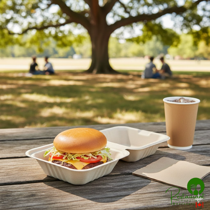 World Centric 6" x 6" x 3" Compostable Fiber Burger Clamshell with Leaf Plus - 500/Case