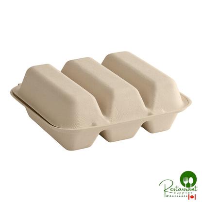 World Centric 3-Compartment Compostable Fiber Taco Clamshell 9" x 8" x 3" - 300/Case