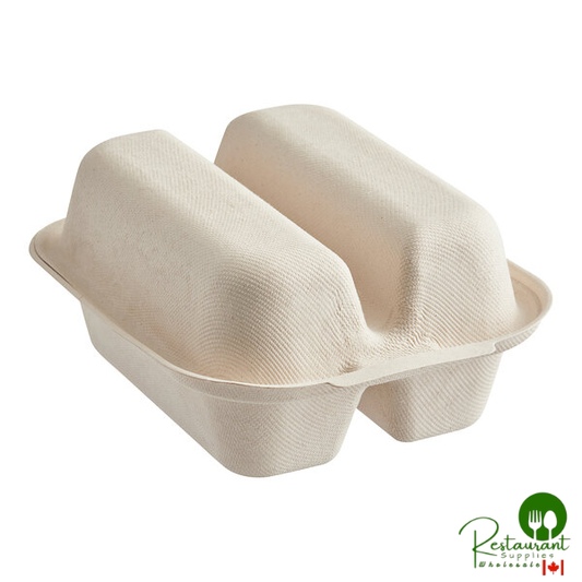 World Centric 2-Compartment Compostable Fiber Taco Clamshell 8" x 5" x 3" - 300/Case