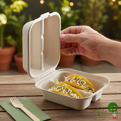 World Centric 2-Compartment Compostable Fiber Taco Clamshell 8" x 5" x 3" - 300/Case