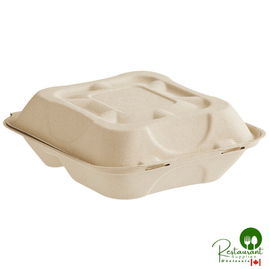 World Centric 8" x 8" x 3" 3-Compartment Compostable PLA Lined Fiber Clamshell Container - 300/Case