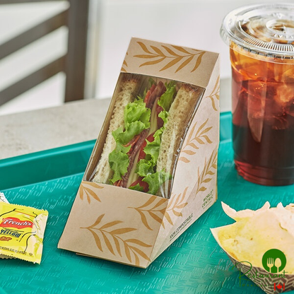 World Centric Sandwich Wedge Container with PLA Window 4 7/8" x 2 7/8" x 4 7/8" - 500/Case