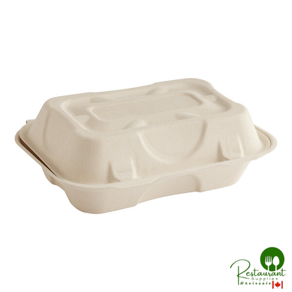 World Centric 9" x 6" x 3" Compostable Fiber Hoagie Clamshell with Leaf Plus - 500/Case