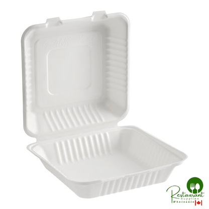 9" x 9" x 3" Compostable White Plant Fiber 1 Compartment Take-Out Box By Prime - 200/Case
