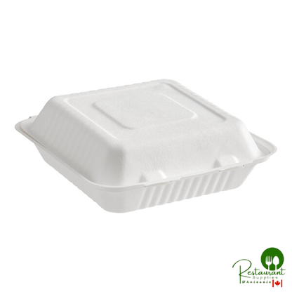 9" x 9" x 3" Compostable White Plant Fiber 1 Compartment Take-Out Box By Prime - 200/Case