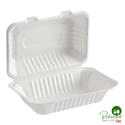 9" x 6" x 3" Compostable White Plant Fiber 1 Compartment Take-Out Container By Prime - 200/Case