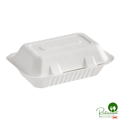 9" x 6" x 3" Compostable White Plant Fiber 1 Compartment Take-Out Container By Prime - 200/Case