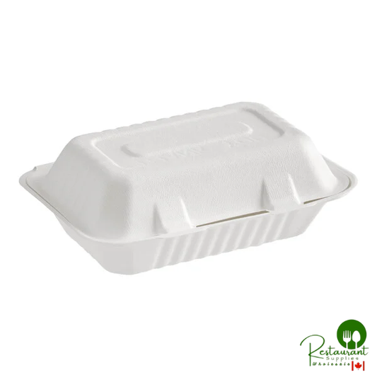 9" x 6" x 3" Compostable White Plant Fiber 1 Compartment Take-Out Container By Prime - 200/Case