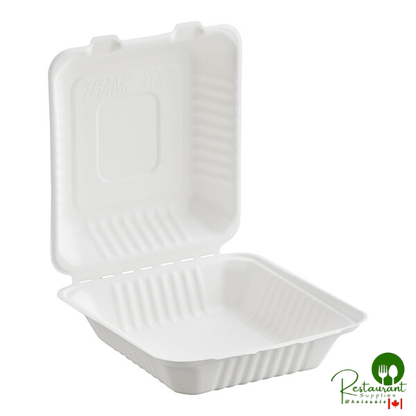 8" x 8" x 3" Compostable White Plant Fiber 1 Compartment Take-Out Container By Prime - 200/Case
