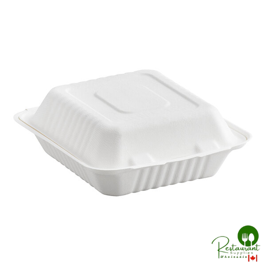 8" x 8" x 3" Compostable White Plant Fiber 1 Compartment Take-Out Container By Prime - 200/Case