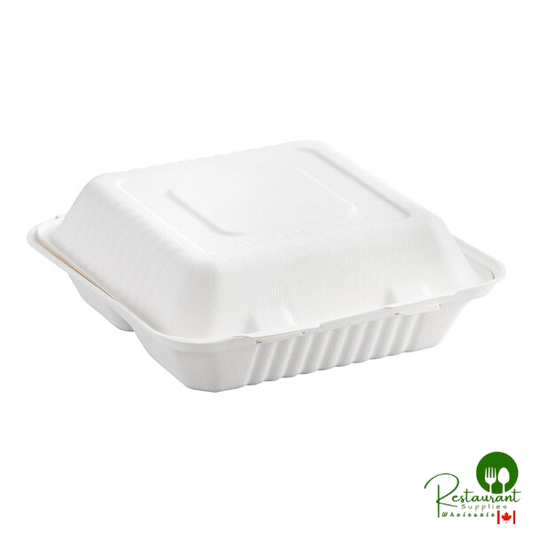 9" x 9" x 3" White Plant Fiber 3 Compartment Takeout Container By Prime - 200/Case