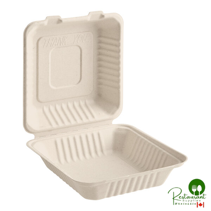 8" x 8" x 3" Natural Plant Fiber Take-Out Container By Prime - 200/Case