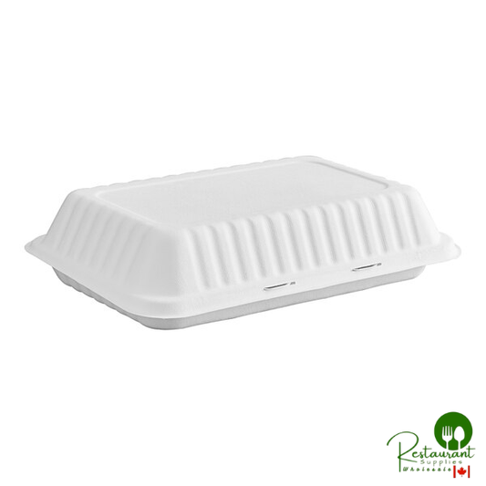 12" x 9" x 3" White Plant Fiber 1 Compartment Take-Out Container By Prime - 150/Case