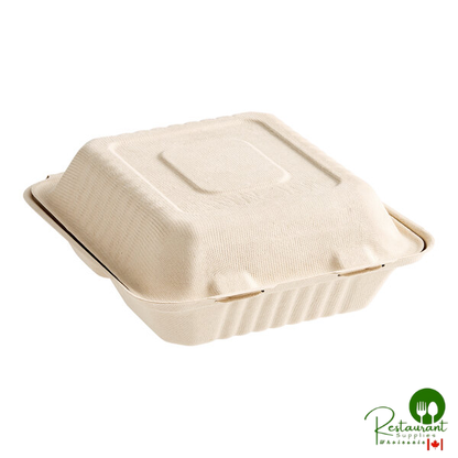 8" x 8" x 3" Natural Plant Fiber 3-Compartment Take-Out Container By Prime - 200/Case