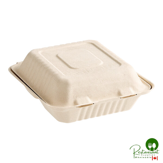 8" x 8" x 3" Natural Plant Fiber 3-Compartment Take-Out Container By Prime - 200/Case