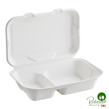 9" x 6" x 3" Compostable White Plant Fiber 2 Compartment Takeout Container By Prime - 200/Case