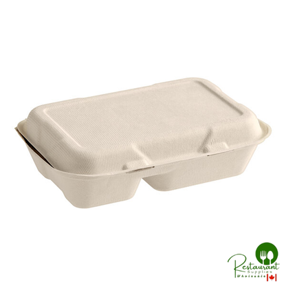 9" x 6" x 3" Natural Plant Fiber 2-Compartment Take-Out Container By Prime - 200/Case