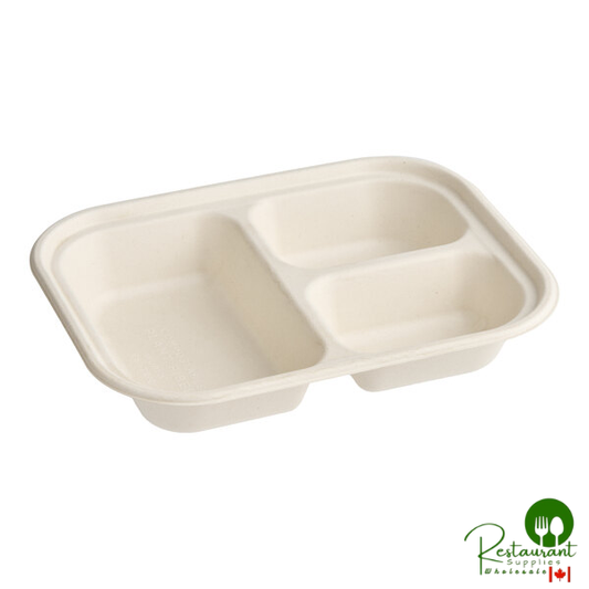 World Centric 29 oz. 3-Compartment Compostable Fiber Container with Leaf Plus - 400/Case