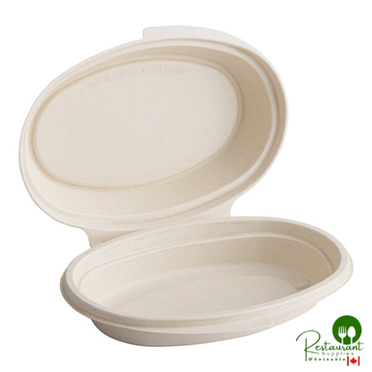 World Centric 32 oz. Compostable Fiber Burrito Bowl Clamshell with Leaf Plus - 250/Case